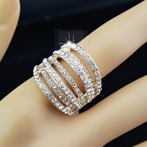 Rose Gold Big Cubic Zirconia Rhinestones Ring